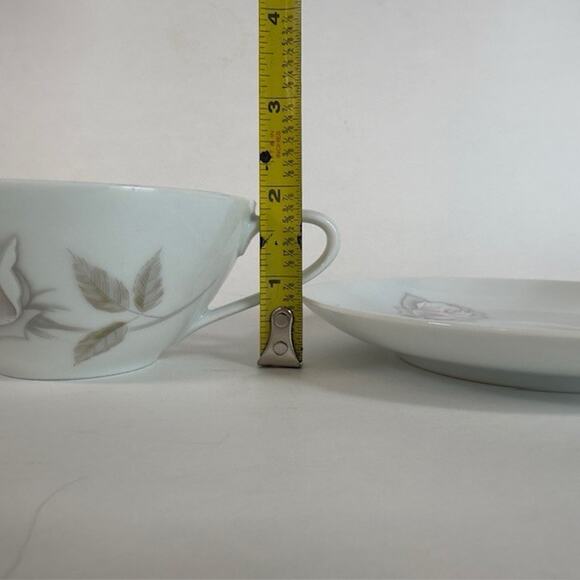 Noritake Edenrose 2 Flat Cup & Saucer Sets Gray/Pink/White Roses VTG - Picture 9 of 15